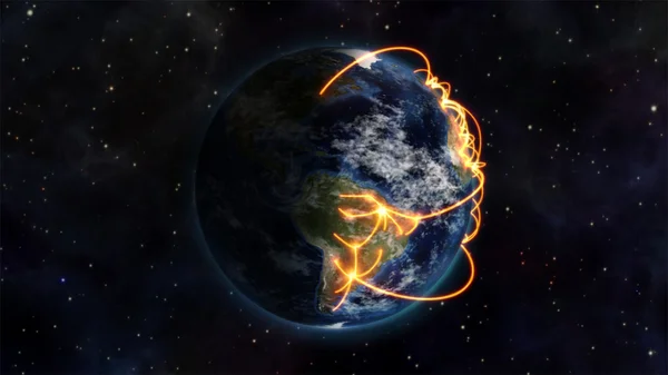 Illustrationof τον κόσμο που συνδέεται με μια εικόνα της γης είναι ευγενική προσφορά του nasa.org — Φωτογραφία Αρχείου