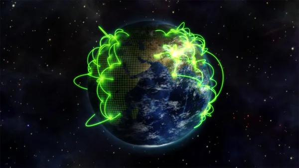 Ilustración del mundo virtual conectado con una imagen de la Tierra cortesía de Nasa.org —  Fotos de Stock