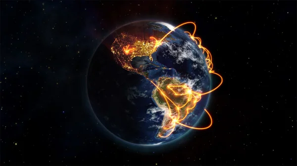 Imagen ilustrativa del mundo conectado con una imagen de la Tierra cortesía de Nasa.org — Foto de Stock