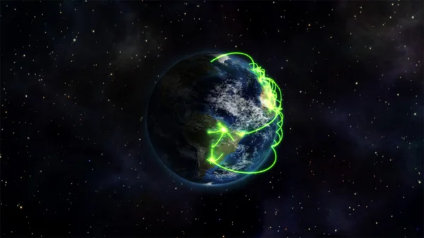 Illustrated image of the connected world with an Earth image courtesy of Nasa.org — Stock Photo, Image