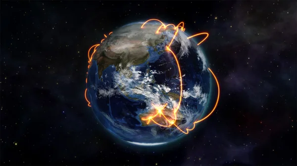 Photo illustrée sur la connectivité mondiale avec une image de la Terre avec l'aimable autorisation de Nasa.org — Photo