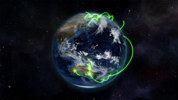 Ilustración sobre el mundo conectado en el espacio con una imagen de la Tierra cortesía de Nasa.org — Foto de Stock