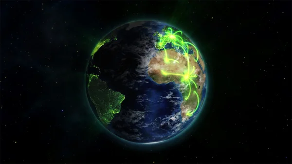 Illustrated earth with glowing connections with an Earth image courtesy of Nasa.org — Stock Photo, Image