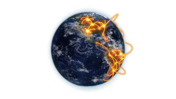 Illustrerad orange anslutningar på jorden med en jorden bild artighet av nasa.org — Stockfoto