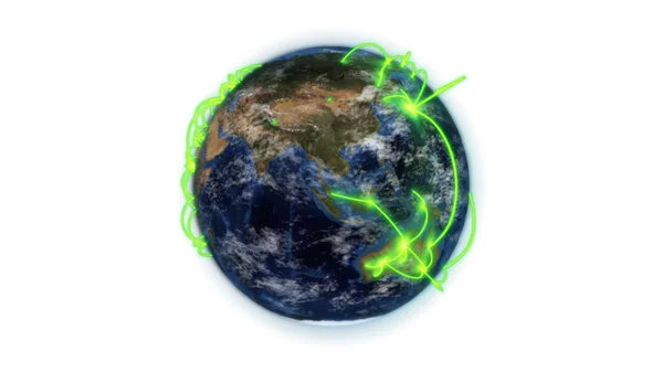Illustrated green connections on earth with an Earth image courtesy of Nasa.org — Stock Photo, Image