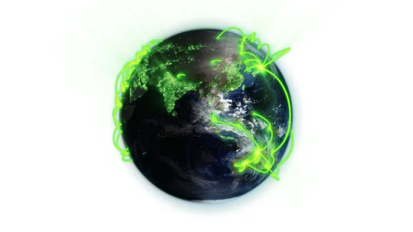 Conexiones verdes ilustradas en el mundo con una imagen de la Tierra cortesía de Nasa.org — Foto de Stock