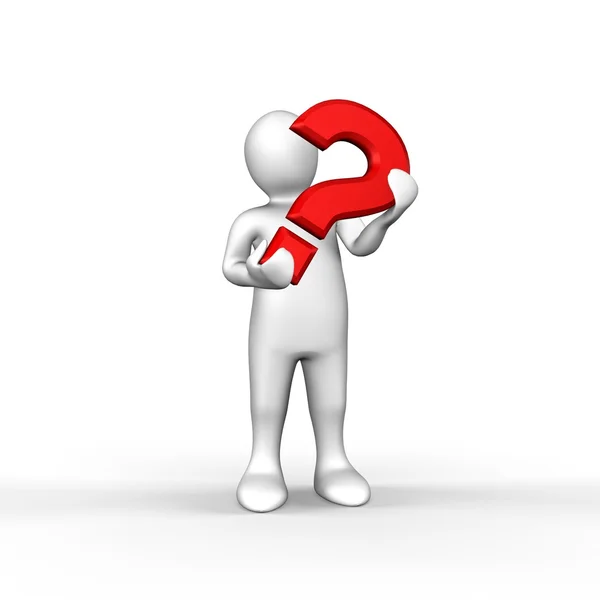 Illustrated white figure holding red question mark — Stock Photo, Image