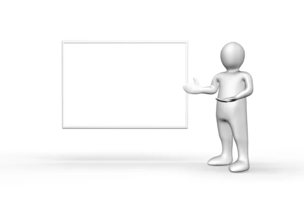 Illustrerad vit figur stående bredvid copyspace — Stockfoto