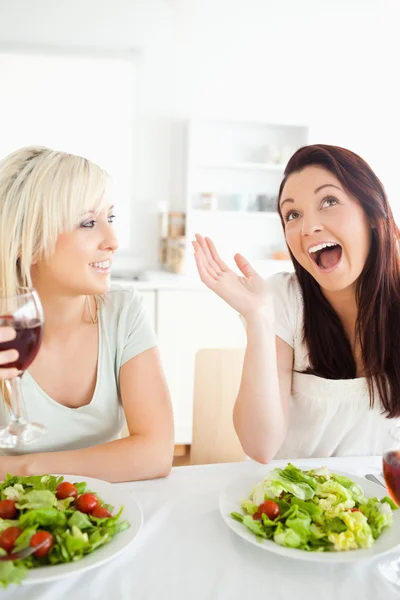 Jublande kvinnor dricker vin — Stockfoto