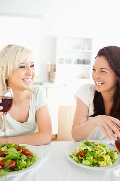 Mulheres felizes bebendo vinho — Fotografia de Stock