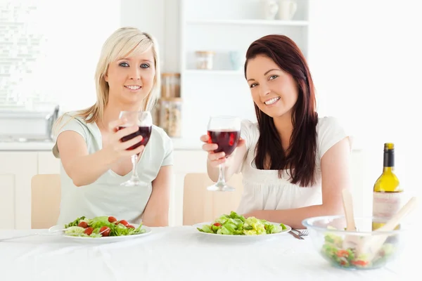 Mulheres brindam com vinho — Fotografia de Stock