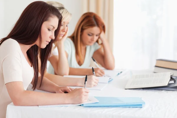 Portrait of bored Students learning at a table Royalty Free Stock Photos