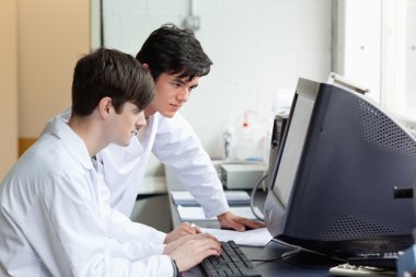 Scientists working with a monitor clipart