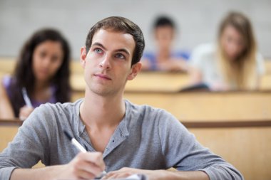 Students taking notes in an amphitheater clipart