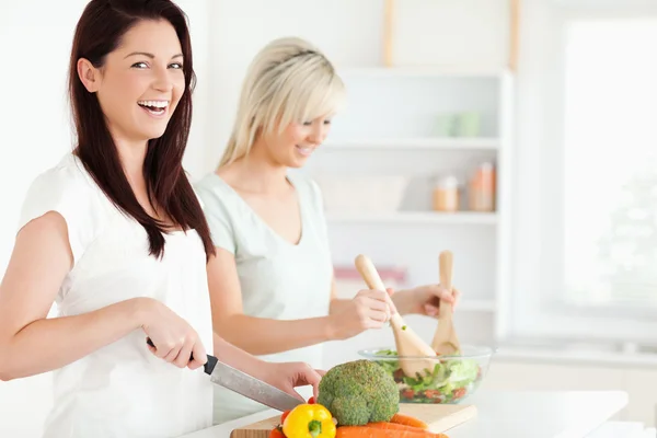 Laughing Women preparing dinner — Stock Photo, Image