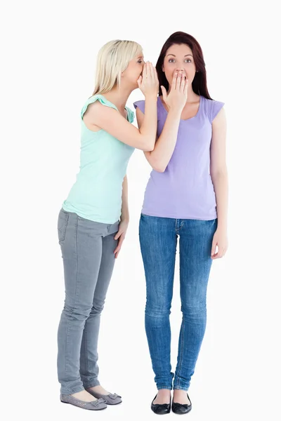 Charming woman telling her friend a secret — Stockfoto