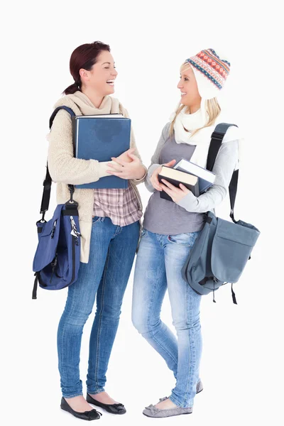 Two cute students prepared for the winter — Stock Photo, Image