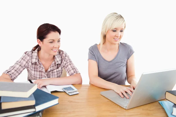 Lovely women learning at table — Stock Photo, Image