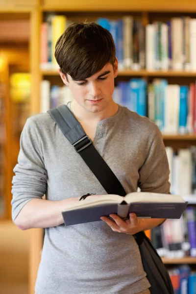 Retrato de um estudante bonito lendo um livro — Fotografia de Stock
