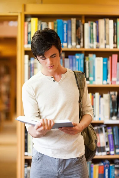 Retrato de un estudiante serio leyendo un libro — Foto de Stock
