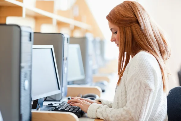 Jovem estudante trabalhando com um computador — Fotografia de Stock
