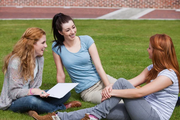Happy students sitting together — Stock Photo, Image