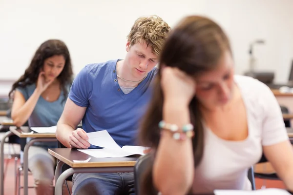 Iyi görünümlü öğrenciler bir ödev yapıyor — Stok fotoğraf