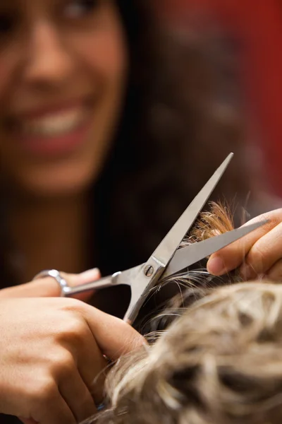 Portrait of a hairdresser cutting hair — Stock Photo, Image