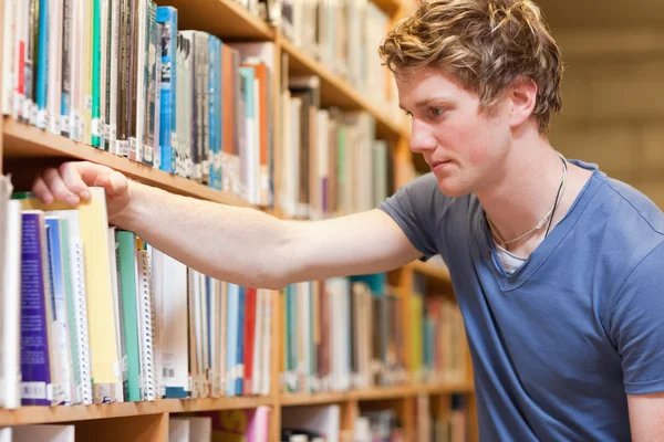 Manlig student att välja en bok — Stockfoto