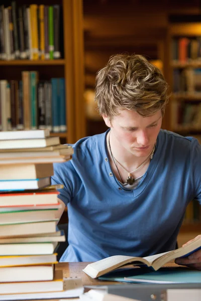 Okuma bir erkek öğrenci portresi — Stok fotoğraf