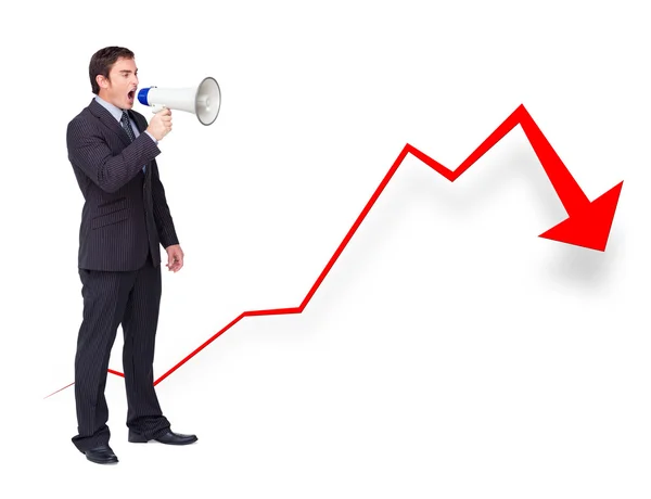 stock image Unsuccessful businessman using a megaphone