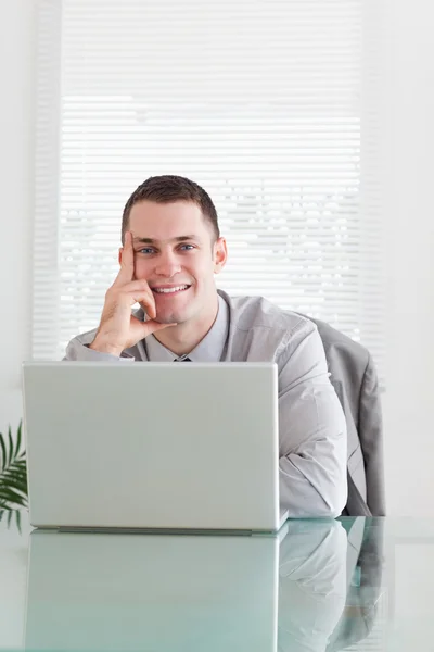Close up of businessman getting good news via email — Stock Photo, Image