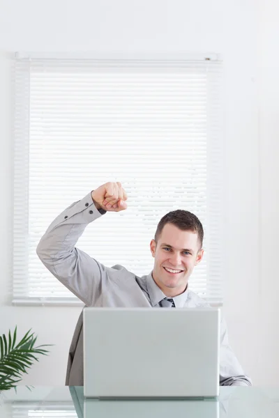 Businessman getting awesome news via email — Stock Photo, Image