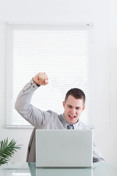 Businessman happy about an email — Stock Photo, Image
