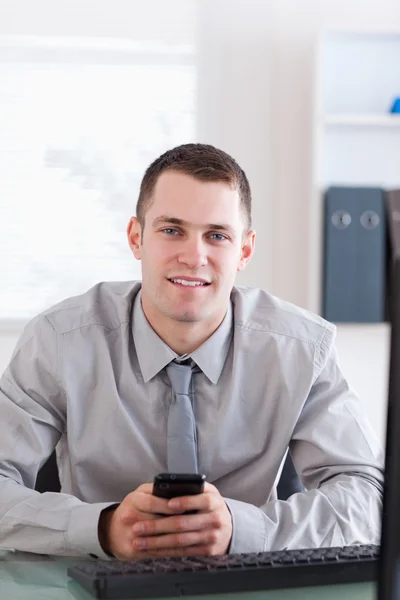 Close up of businessman with cellphone — Stock Photo, Image