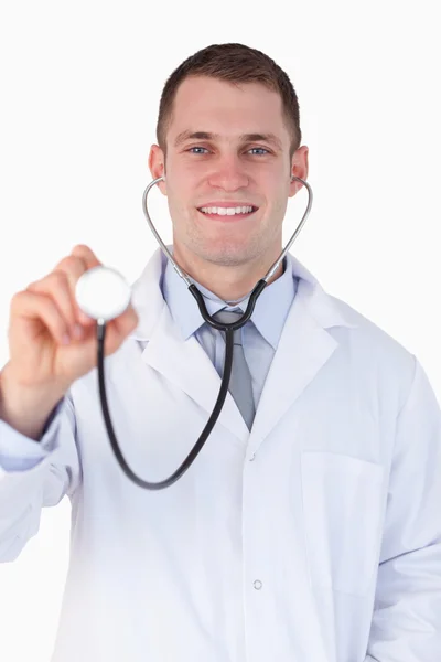 Close up of doctor using stetshoscope — Stock Photo, Image