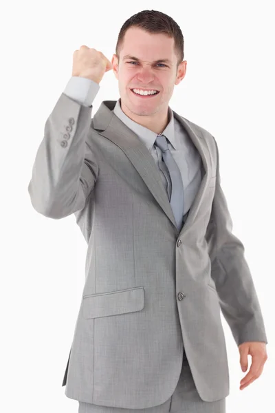 Retrato de um homem de negócios com o punho para cima — Fotografia de Stock