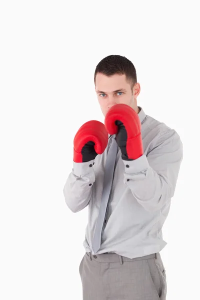 Portrait of a young businessman ready to fight — Stock Photo, Image