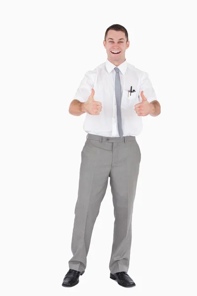 Portrait of an office worker with the thumbs up — Stock Photo, Image