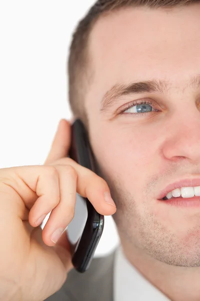 Close up of a handsome businessman making a phone call — Stock Photo, Image
