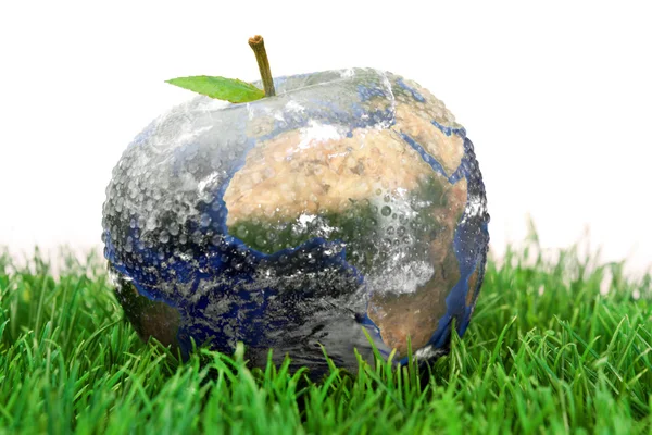 3d apple Earth on the grass — Stock Photo, Image