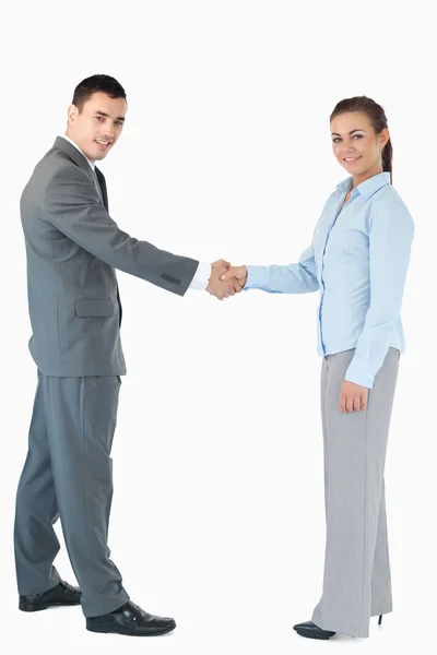 Business shaking hands against a white background — Stock Photo, Image