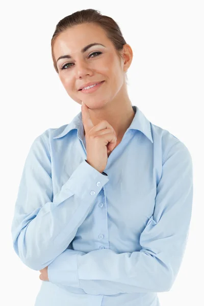 Mulher de negócios sorrindo pensando — Fotografia de Stock