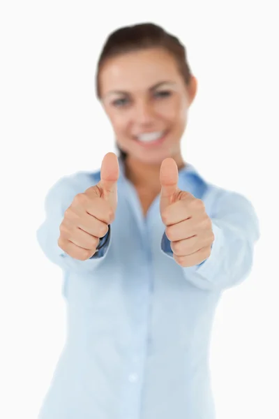 Smiling businesswoman giving her approval — Stock Photo, Image