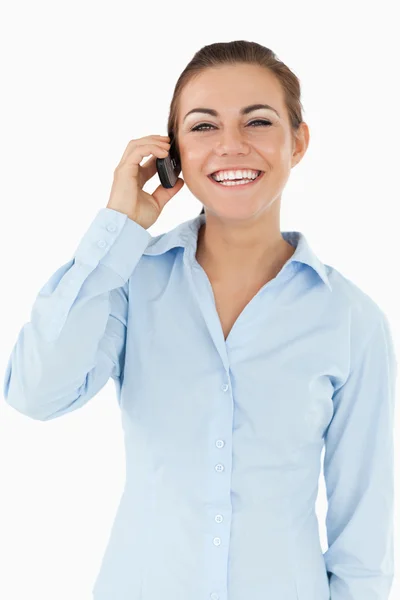 Feliz mujer de negocios en el teléfono celular — Foto de Stock