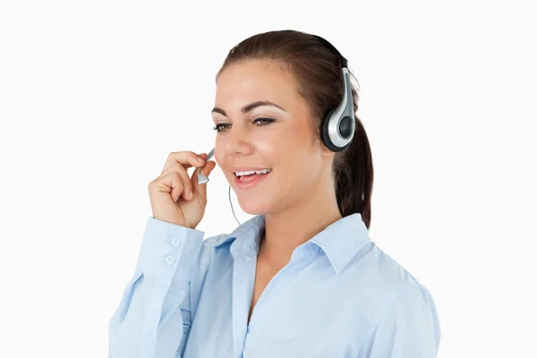 Agente de call center com fone de ouvido — Fotografia de Stock