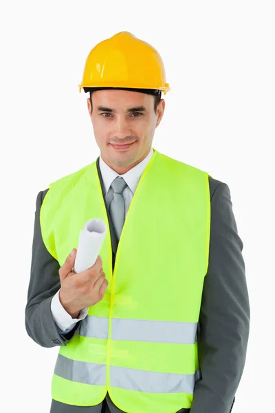 Architect with construction plan — Stock Photo, Image