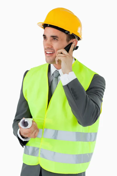 Smiling architect on the cellphone — Stock Photo, Image