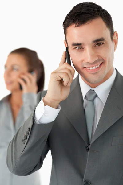 Close up colleagues on the phone — Stock Photo, Image