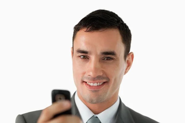 Detailní záběr podnikatel psaní SMS — Stock fotografie
